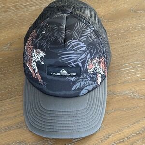 Quiksilver Hat Cap Snap Back Mens One Size Black Tiger Mesh Trucker ADYHA05087